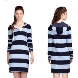 BROOKS BROTHERS Cotton Rugby Jersey Striped Hoodie Dress, navy and baby blue